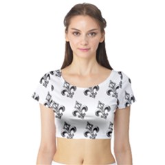 French France Fleur De Lys Metal Pattern Black And White Antique Vintage Short Sleeve Crop Top by Quebec