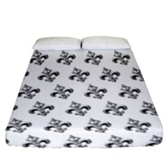 French France Fleur De Lys Metal Pattern Black And White Antique Vintage Fitted Sheet (queen Size) by Quebec