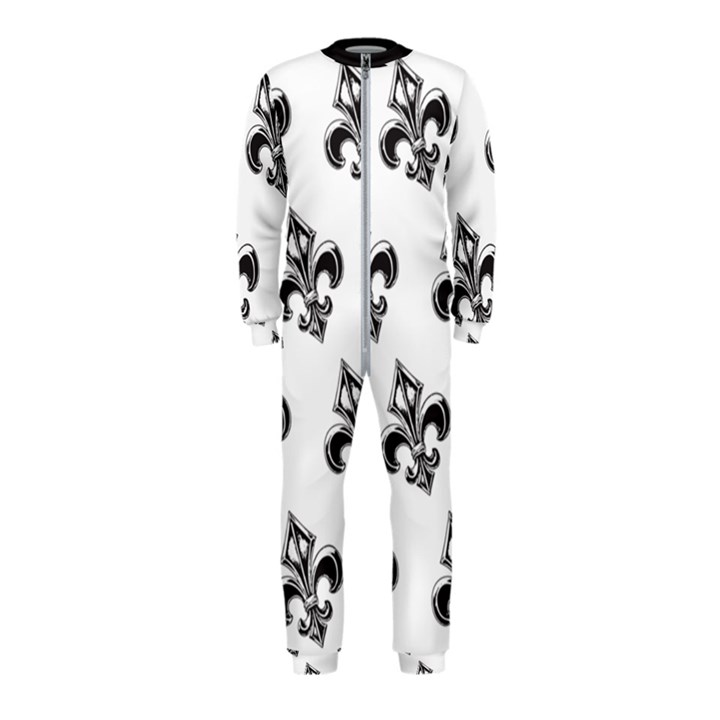 French France Fleur De Lys Metal Pattern black and white antique vintage OnePiece Jumpsuit (Kids)