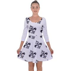 French France Fleur De Lys Metal Pattern Black And White Antique Vintage Quarter Sleeve Skater Dress by Quebec