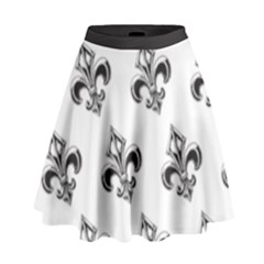 French France Fleur De Lys Metal Pattern Black And White Antique Vintage High Waist Skirt by Quebec