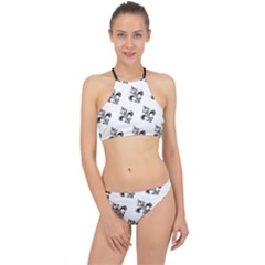 French France Fleur De Lys Metal Pattern Black And White Antique Vintage Racer Front Bikini Set by Quebec