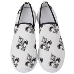 French France Fleur De Lys Metal Pattern Black And White Antique Vintage Men s Slip On Sneakers by Quebec