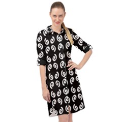 Abstrait Spirale Blanc/noir Long Sleeve Mini Shirt Dress