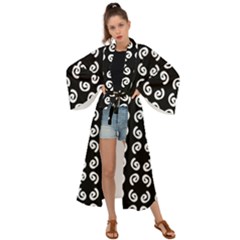 Abstrait Spirale Blanc/noir Maxi Kimono