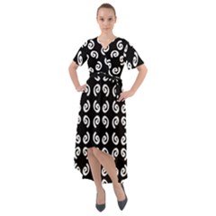 Abstrait Spirale Blanc/noir Front Wrap High Low Dress