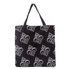 French France Fleur De Lys Metal Pattern Black And White Antique Vintage Black Rocker Grocery Tote Bag by Quebec