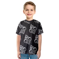 French France Fleur De Lys Metal Pattern Black And White Antique Vintage Black Rocker Kids  Sport Mesh Tee