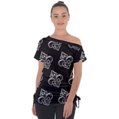 French France Fleur De Lys Metal Pattern Black And White Antique Vintage Black Rocker Tie-up Tee