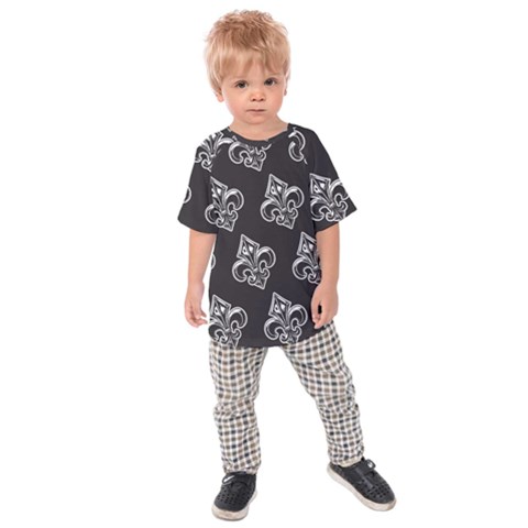 French France Fleur De Lys Metal Pattern Black And White Antique Vintage Black Rocker Kids  Raglan Tee by Quebec