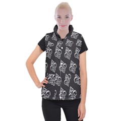 French France Fleur De Lys Metal Pattern Black And White Antique Vintage Black Rocker Women s Button Up Vest