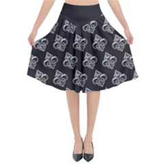 French France Fleur De Lys Metal Pattern Black And White Antique Vintage Black Rocker Flared Midi Skirt by Quebec