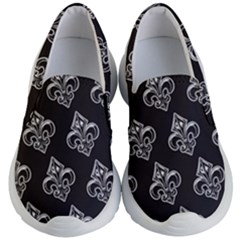 French France Fleur De Lys Metal Pattern Black And White Antique Vintage Black Rocker Kids Lightweight Slip Ons by Quebec