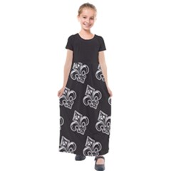 French France Fleur De Lys Metal Pattern Black And White Antique Vintage Black Rocker Kids  Short Sleeve Maxi Dress by Quebec