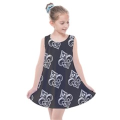 French France Fleur De Lys Metal Pattern Black And White Antique Vintage Black Rocker Kids  Summer Dress