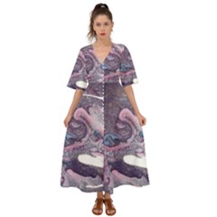 Acrylic Peinture Kimono Sleeve Boho Dress