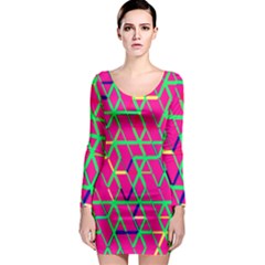 Abstrait Neon Rose Long Sleeve Bodycon Dress by kcreatif