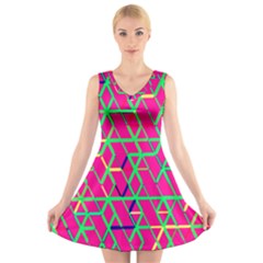 Abstrait Neon Rose V-neck Sleeveless Dress by kcreatif