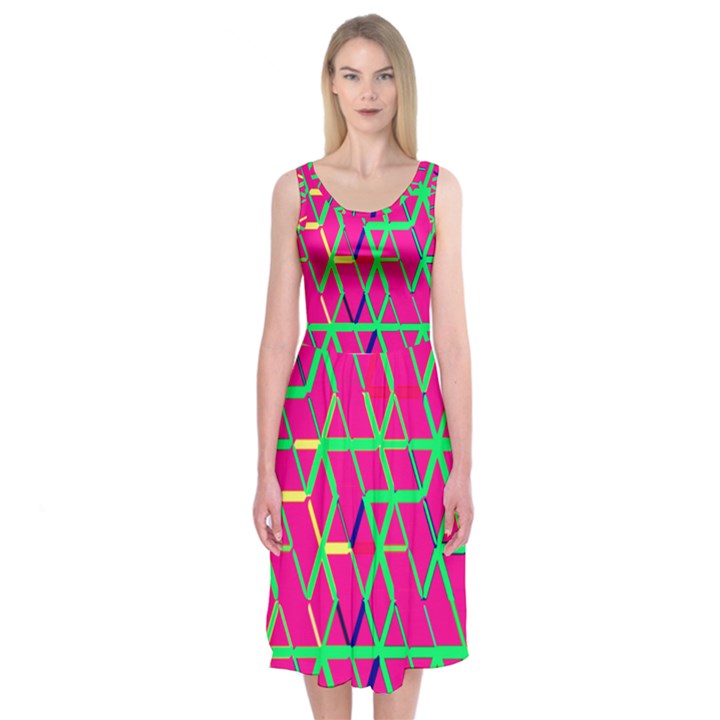 Abstrait Neon Rose Midi Sleeveless Dress