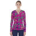 Abstrait Neon Rose V-Neck Long Sleeve Top View1