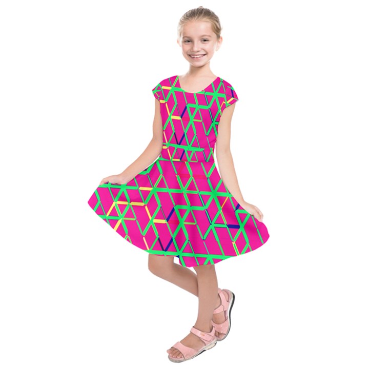 Abstrait Neon Rose Kids  Short Sleeve Dress