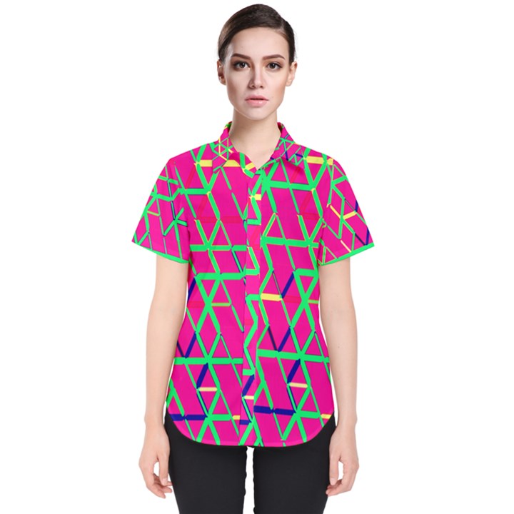 Abstrait Neon Rose Women s Short Sleeve Shirt