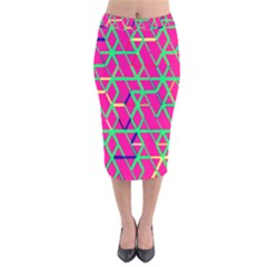 Abstrait Neon Rose Velvet Midi Pencil Skirt by kcreatif