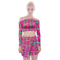 Abstrait Neon Rose Off Shoulder Top With Mini Skirt Set by kcreatif