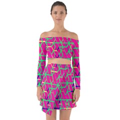 Abstrait Neon Rose Off Shoulder Top With Skirt Set by kcreatif