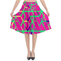 Abstrait Neon Rose Flared Midi Skirt by kcreatif