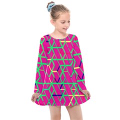 Abstrait Neon Rose Kids  Long Sleeve Dress by kcreatif