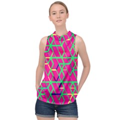 Abstrait Neon Rose High Neck Satin Top by kcreatif