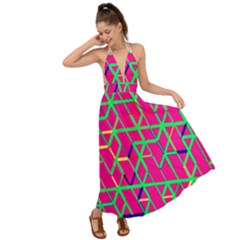 Abstrait Neon Rose Backless Maxi Beach Dress