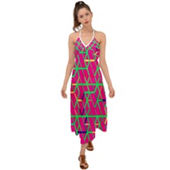 Abstrait Neon Rose Halter Tie Back Dress 