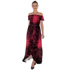 Lumière Rouge Off Shoulder Open Front Chiffon Dress