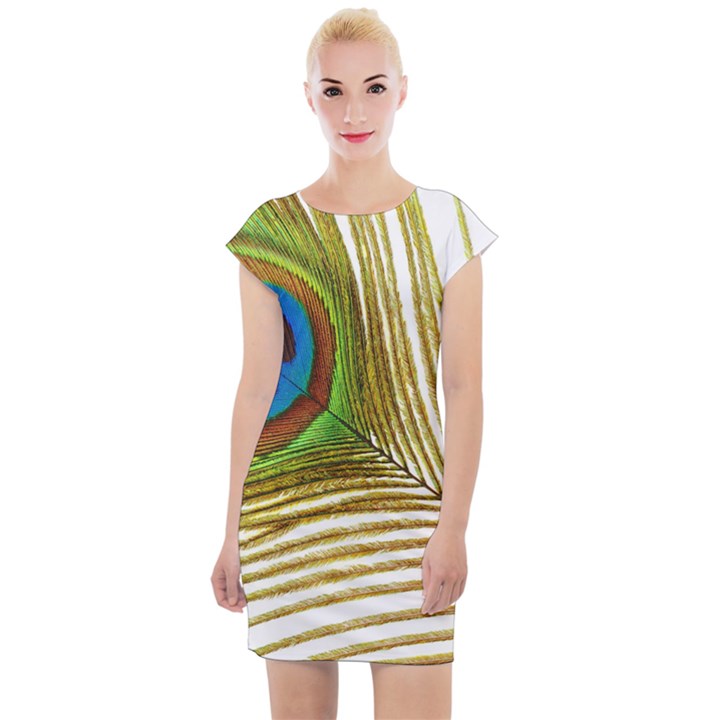 Peacock Feather Plumage Colorful Cap Sleeve Bodycon Dress