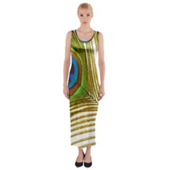 Peacock Feather Plumage Colorful Fitted Maxi Dress by Sapixe