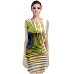 Peacock Feather Plumage Colorful Classic Sleeveless Midi Dress by Sapixe