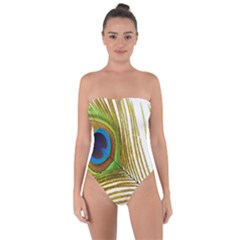 Peacock Feather Plumage Colorful Tie Back One Piece Swimsuit by Sapixe