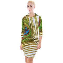 Peacock Feather Plumage Colorful Quarter Sleeve Hood Bodycon Dress by Sapixe