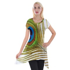 Peacock Feather Plumage Colorful Short Sleeve Side Drop Tunic by Sapixe