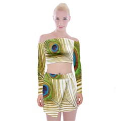 Peacock Feather Plumage Colorful Off Shoulder Top With Mini Skirt Set by Sapixe