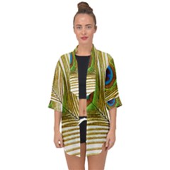 Peacock Feather Plumage Colorful Open Front Chiffon Kimono by Sapixe