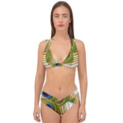 Peacock Feather Plumage Colorful Double Strap Halter Bikini Set by Sapixe