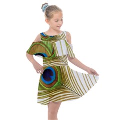 Peacock Feather Plumage Colorful Kids  Shoulder Cutout Chiffon Dress by Sapixe