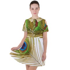 Peacock Feather Plumage Colorful Short Sleeve Shoulder Cut Out Dress  by Sapixe