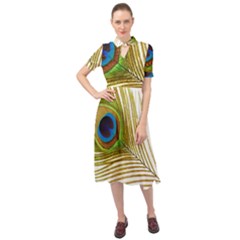 Peacock Feather Plumage Colorful Keyhole Neckline Chiffon Dress by Sapixe