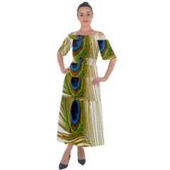 Peacock Feather Plumage Colorful Shoulder Straps Boho Maxi Dress  by Sapixe