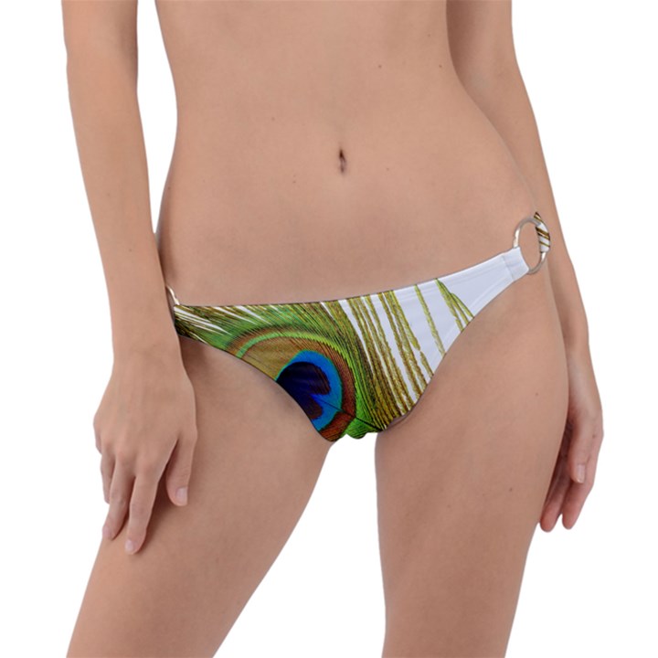 Peacock Feather Plumage Colorful Ring Detail Bikini Bottom