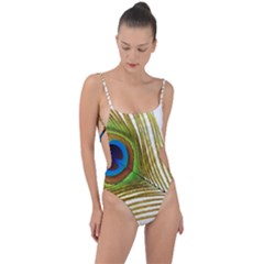 Peacock Feather Plumage Colorful Tie Strap One Piece Swimsuit by Sapixe